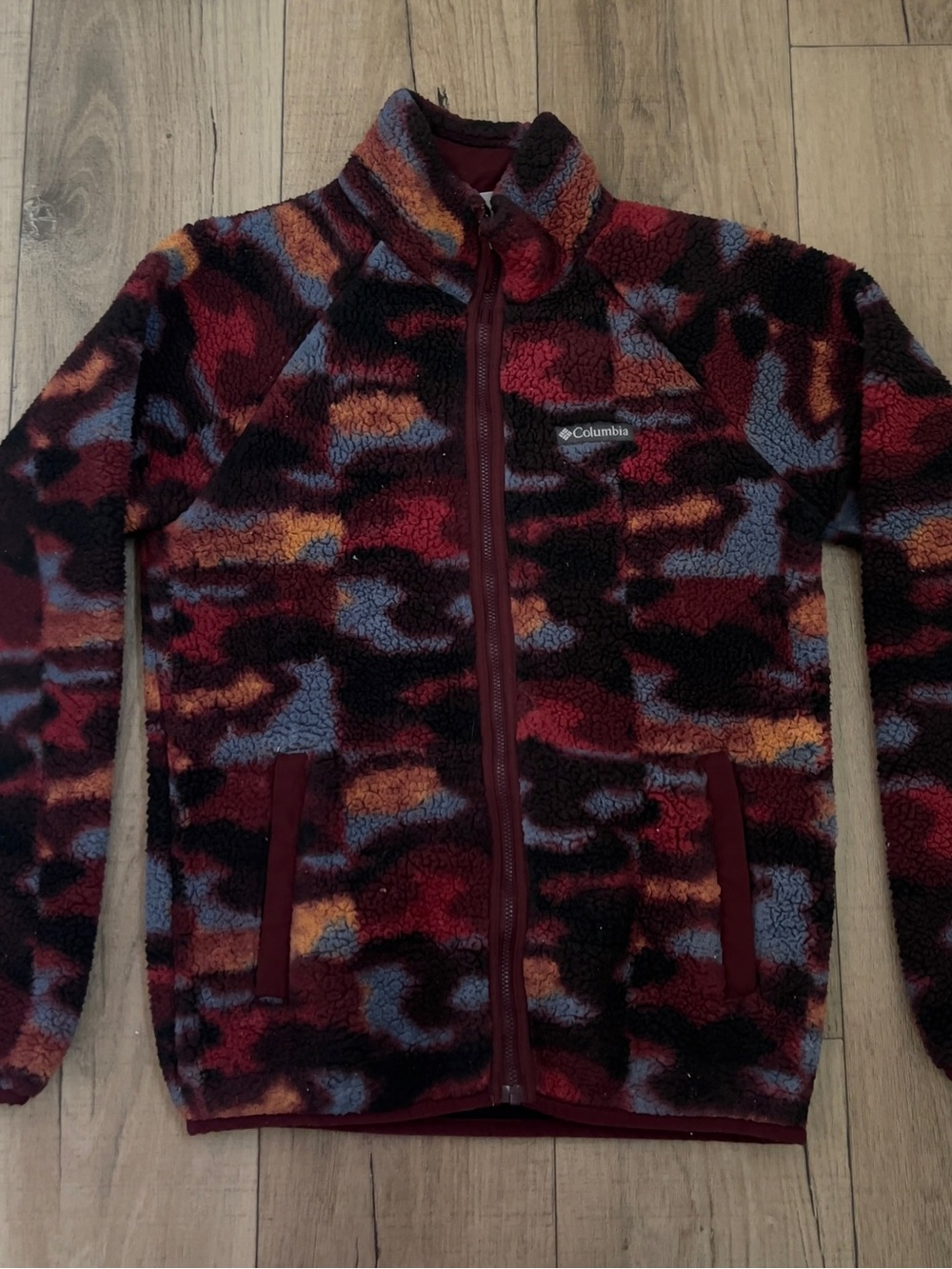 Columbia Multi-Color Sherpa Fleece Jacket - Burgundy Pattern